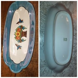 Vtg Noritake lustreware oblong dish basket of flowers & butterflies